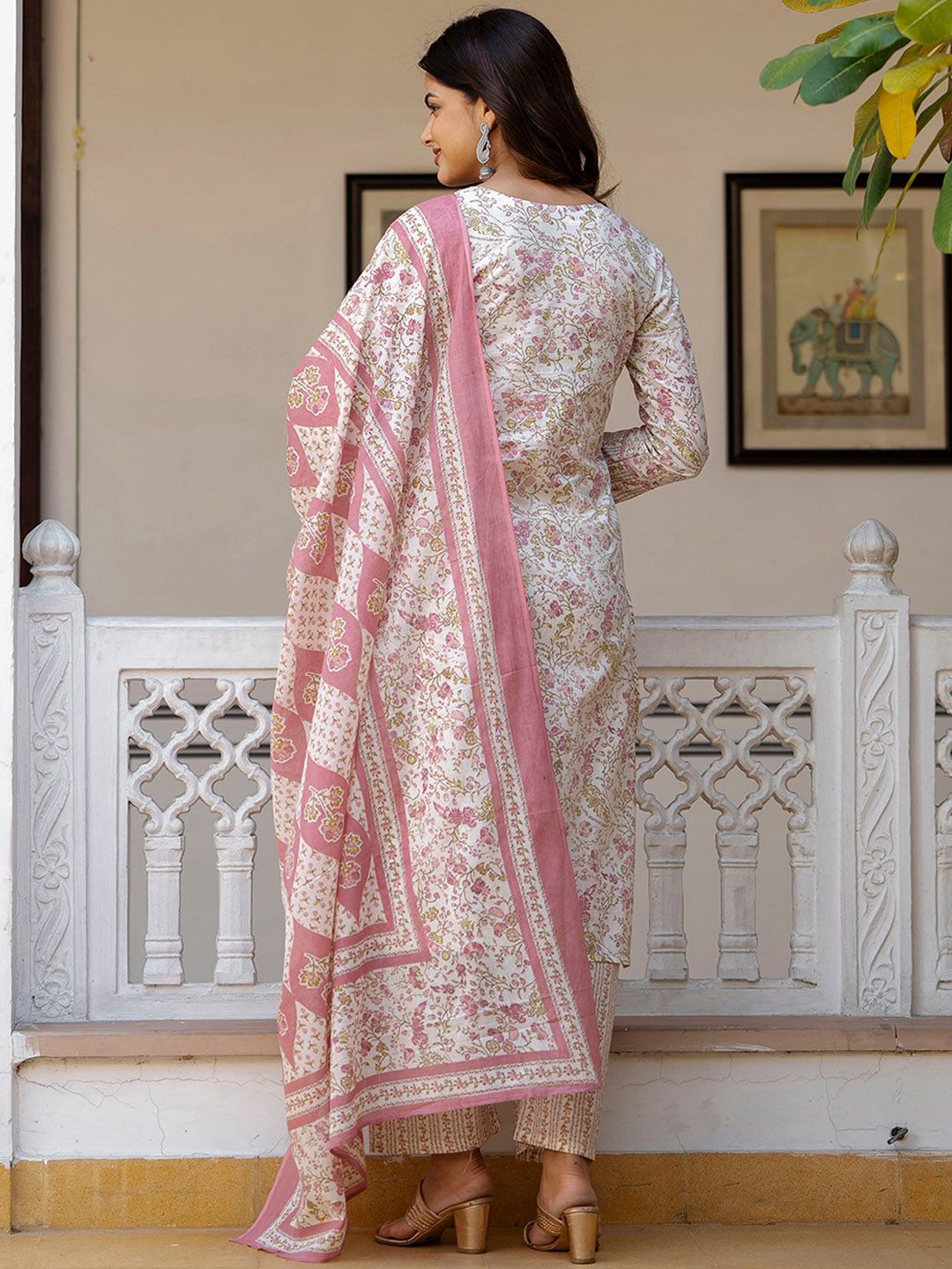Rose Petal Floral Cotton Kurta Set with Dupatta