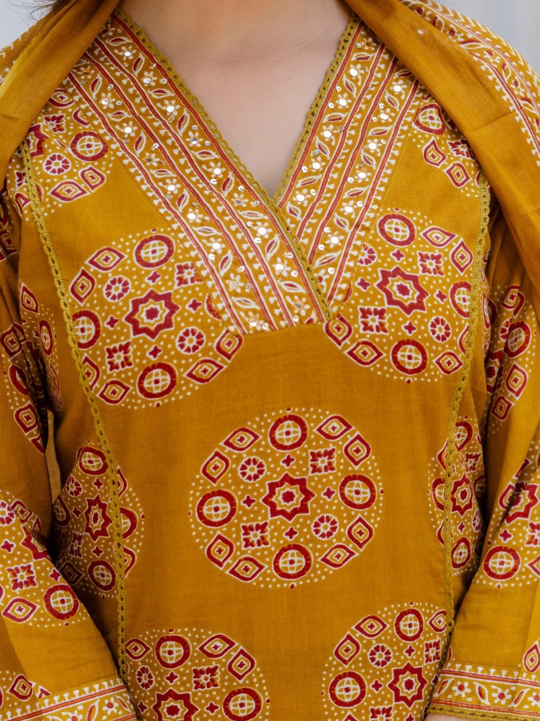 Mustard Printed Kurta Set with Dupatta – Elegant Ethnic Charm