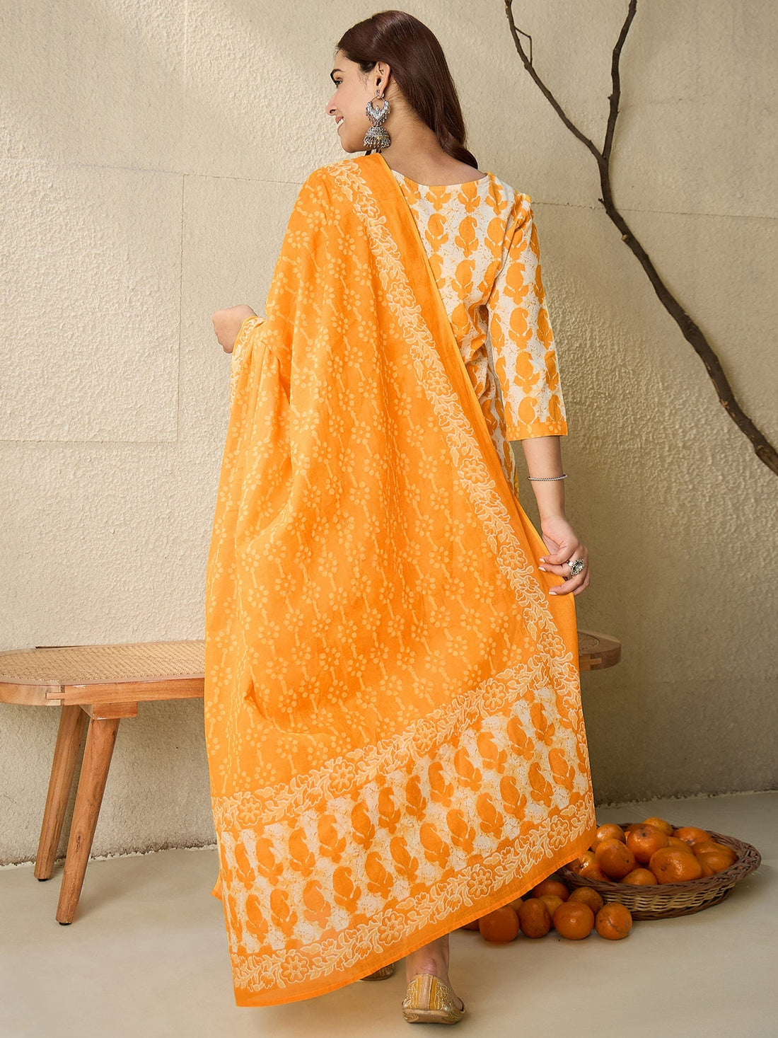 Saffron Ivory Heirloom Hand-Block Kurti