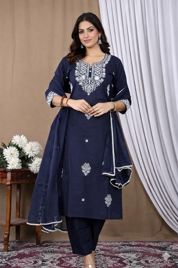 Midnight Elegance Embroidered Kurta Set with Dupatta
