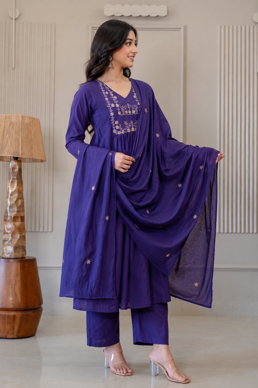 Royal Purple Embroidered Anarkali Kurta Set with Dupatta