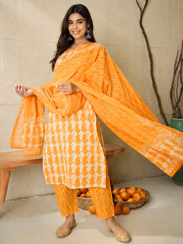 Saffron Ivory Heirloom Hand-Block Kurti