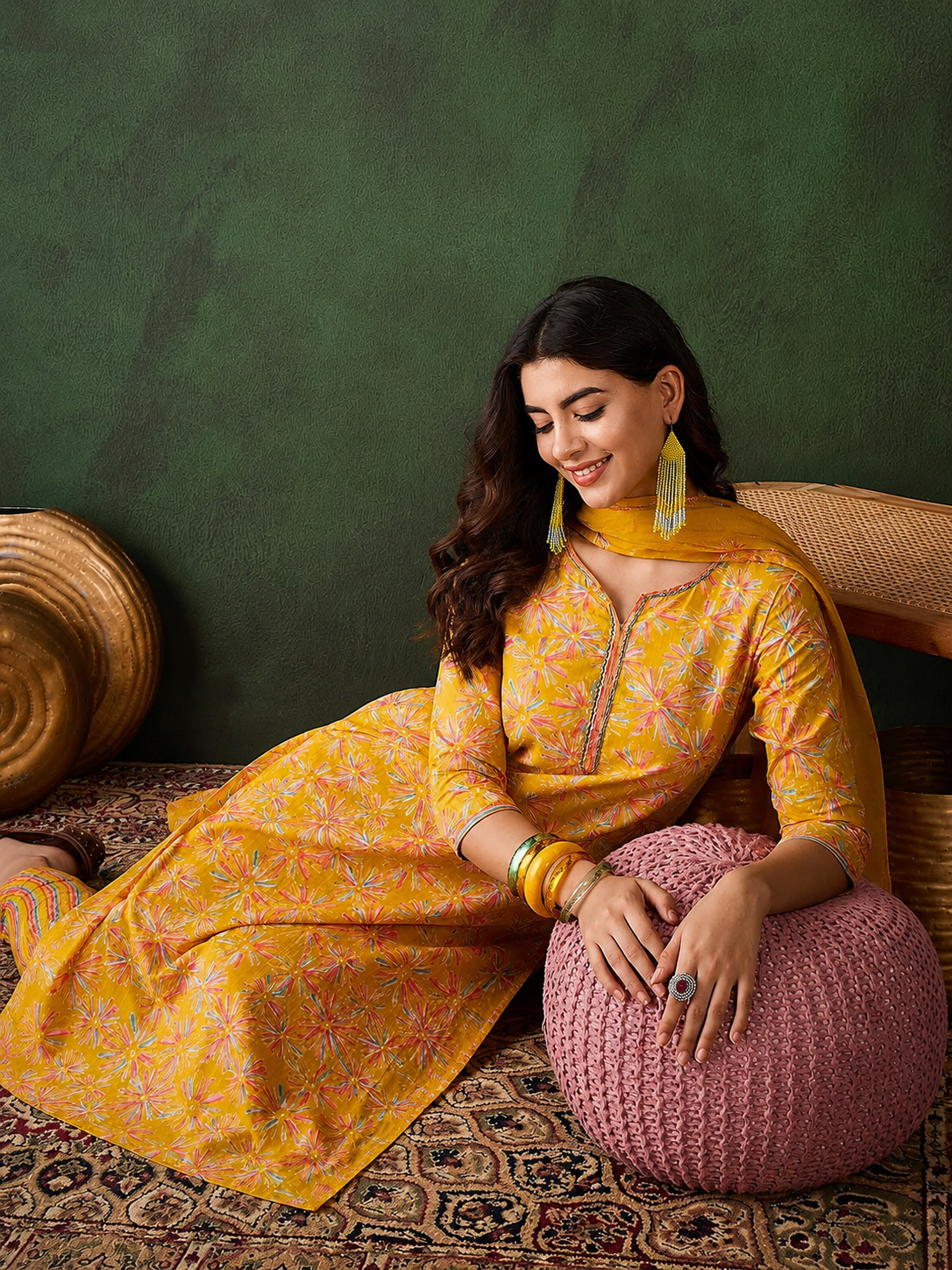 Golden Solstice Artisanal Cotton Suit Set