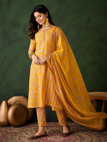 Golden Solstice Artisanal Cotton Suit Set