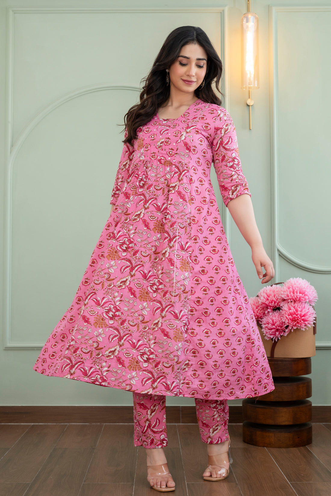 Chic Pink Printed Kurta Set with Dupatta for Women