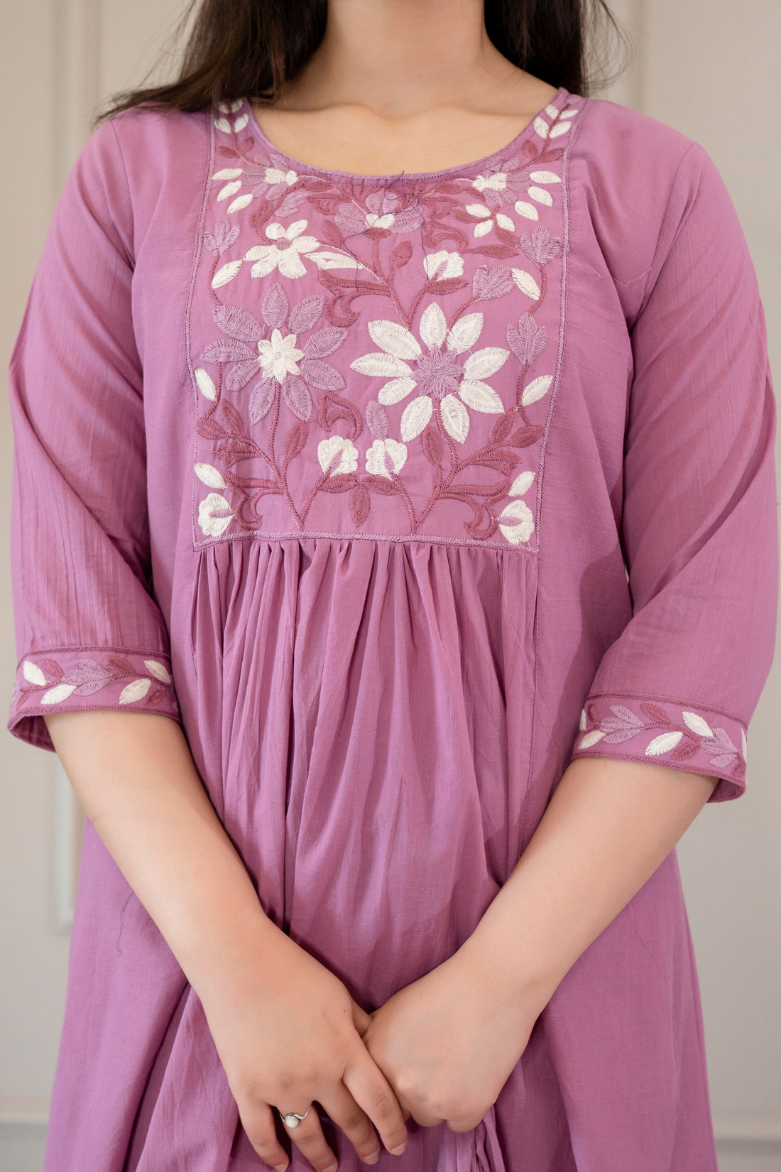 Lavender Bloom Gathered Kurta Set (3-Piece)