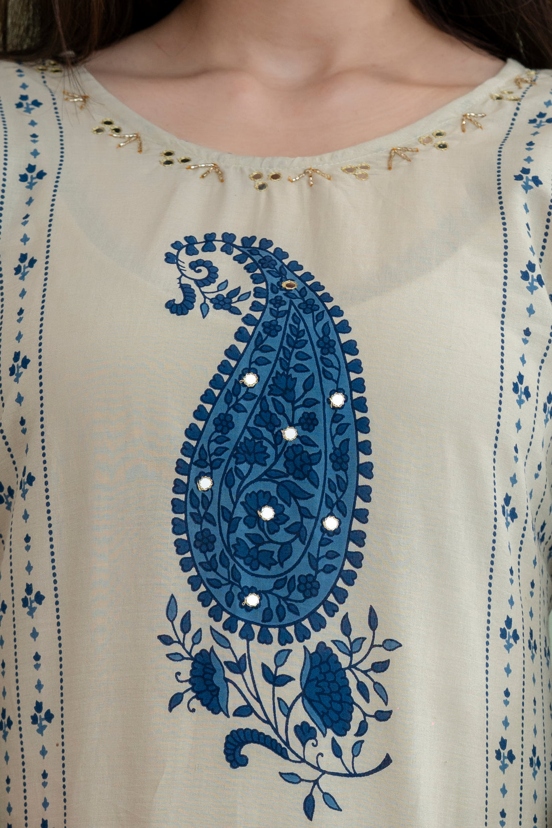 Beige & Blue Paisley Printed Kurta Set with Dupatta – Effortless Everyday Elegance