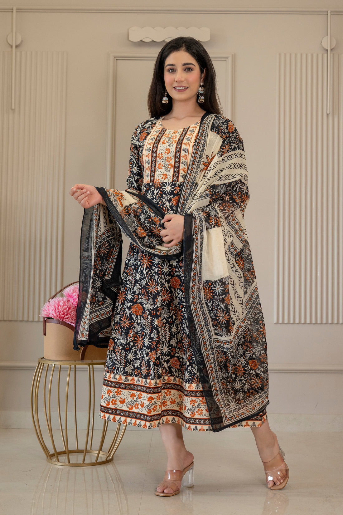 Midnight Bloom Floral Printed Kurta Set with Dupatta
