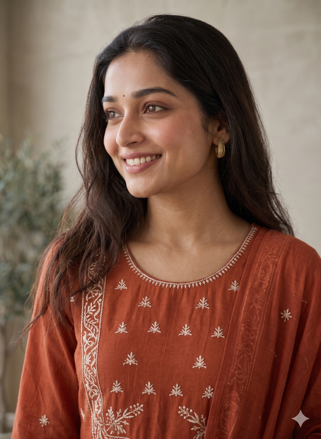 Earthy Terracotta Embroidered Anarkali Suit Set