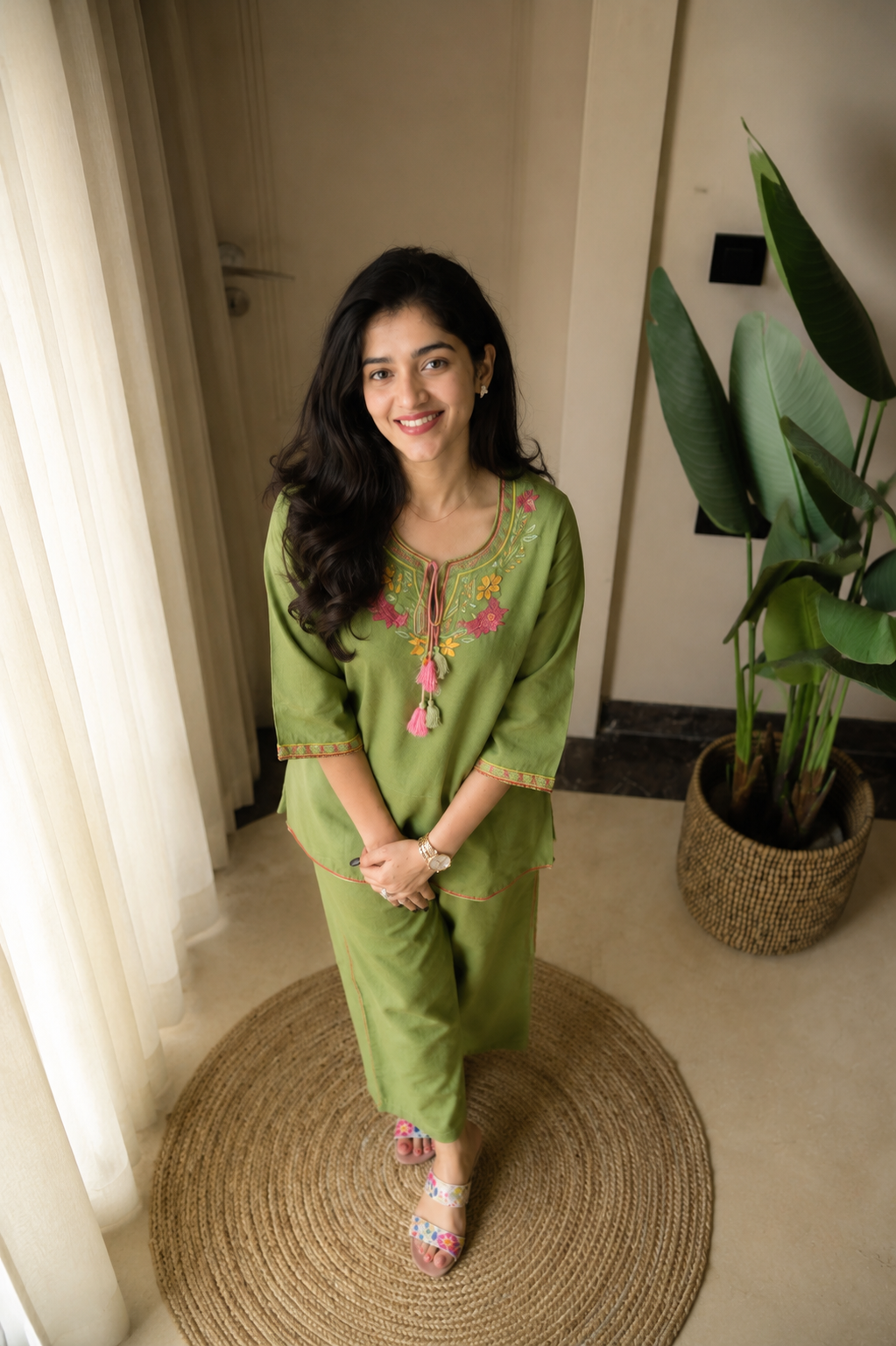 Olive Green Embroidered Kurta Set – Effortless Everyday Elegance
