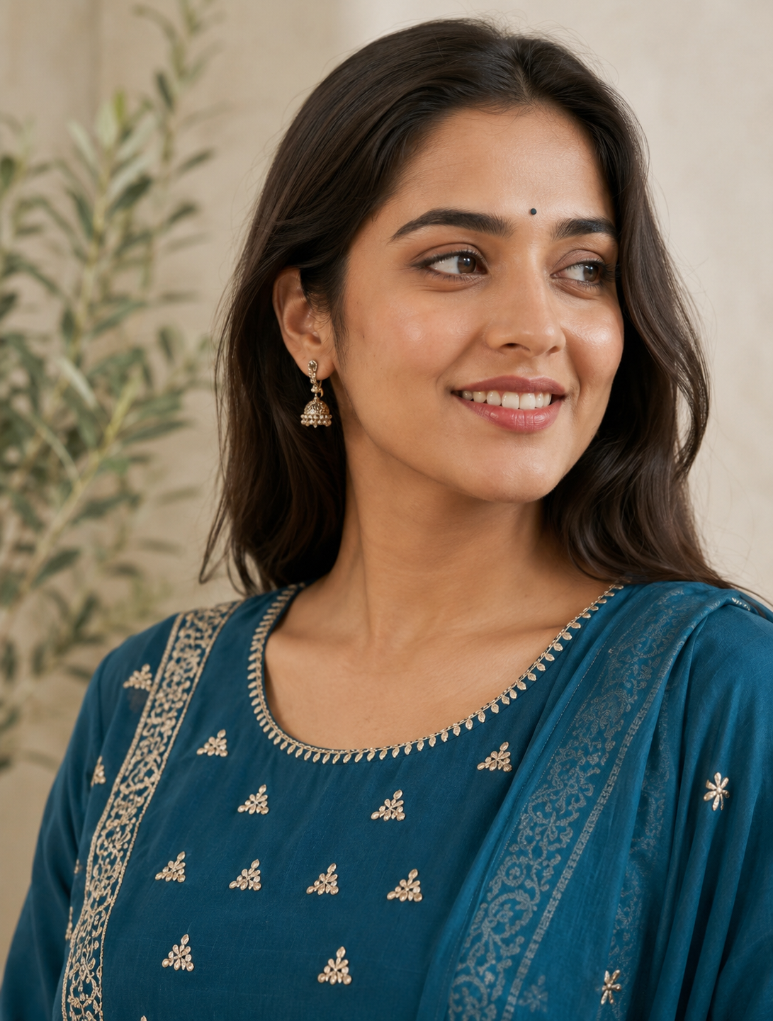 Teal Embroidered Anarkali Set with Dupatta