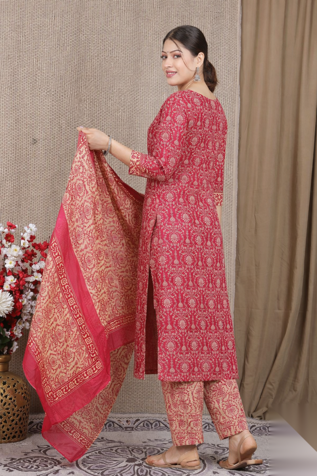 Imperial Ruby Hand-Block Cotton Ensemble
