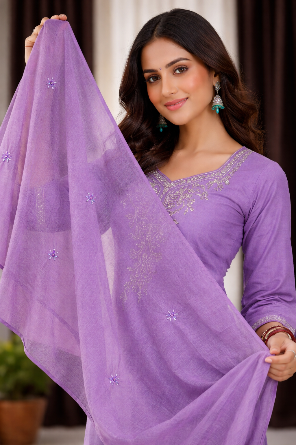 Lavender Radiance Hand-Embroidered Cotton Set