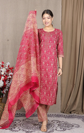 Imperial Ruby Hand-Block Cotton Ensemble