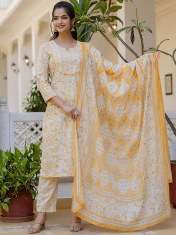 Sunshine Bloom Cotton Kurta Set with Dupatta