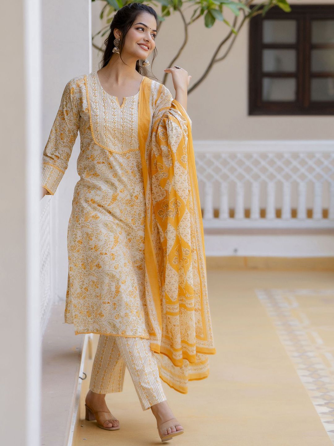 Sunshine Bloom Cotton Kurta Set with Dupatta