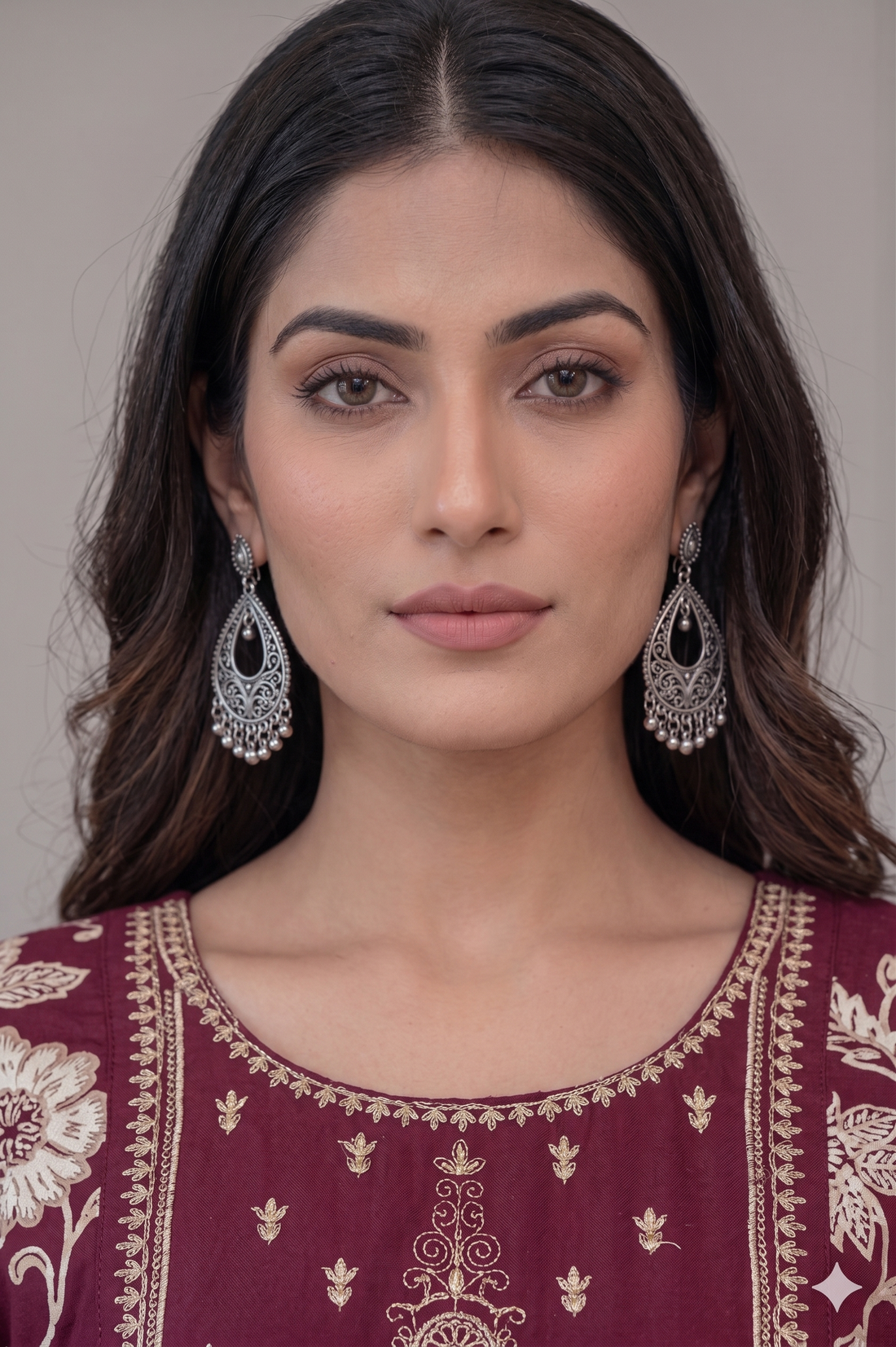 Elegant Maroon Floral Block Print Anarkali Kurta