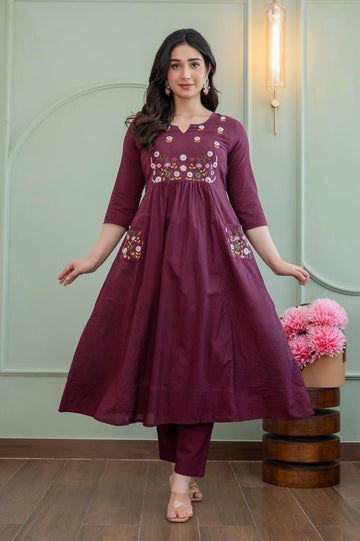Floral Embroidered Flared Anarkali Kurta Set with Dupatta
